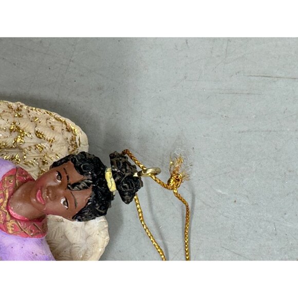 African American Angel Ornament With Gold Wings & Purple Dress Christmas READ - Picture 6 of 7